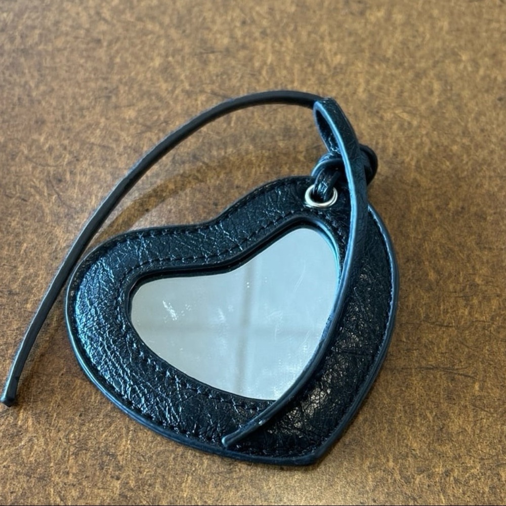 Balenciaga Black Leather Heart Key/Bag Charm - Picture 2 of 3